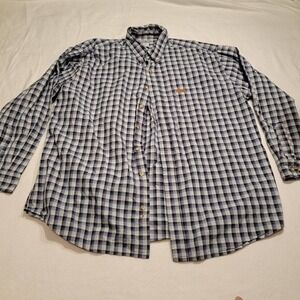 Carhartt Flannel Button Up Shirt Mens Adult XL Plaid Blue and White